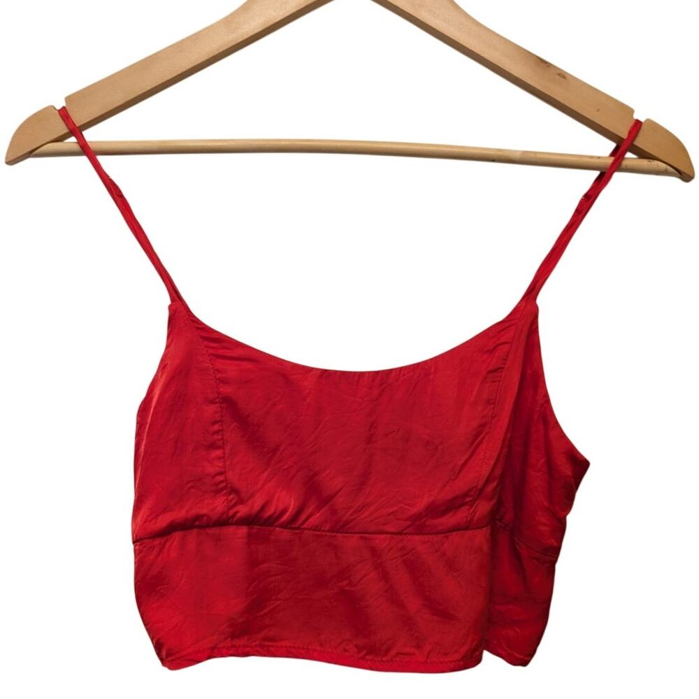 Jagger & Stone The Dylan‎ Silky Crop Top Cherry Red Spaghetti Straps Scoop Neck